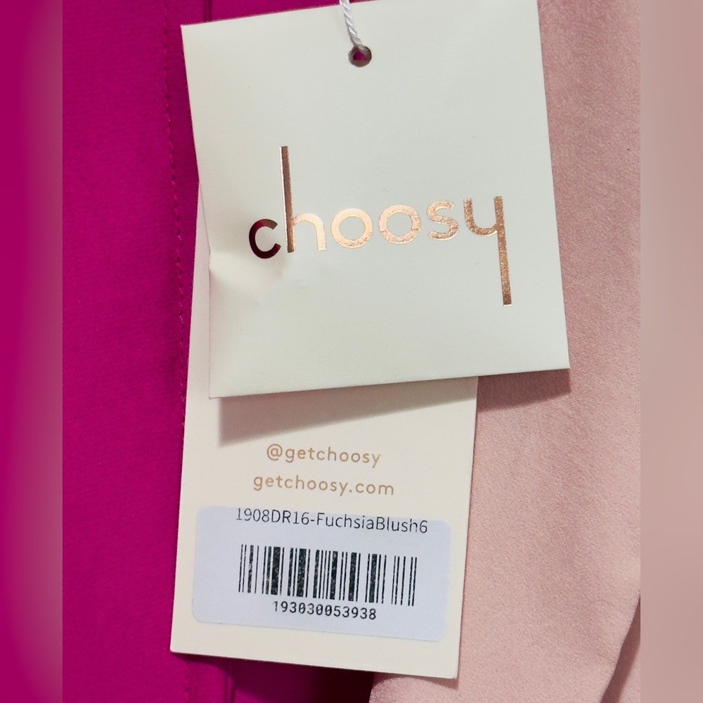 Chic Two-Tone Fuchsia/Blush Long Sleeve Crosby Street Dress Deep Neckline 6 NWT - Picture 6 of 9